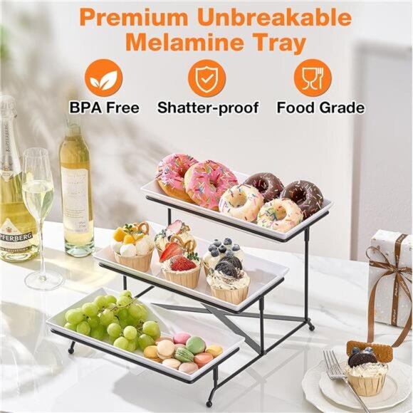 3 Tier Serving Tray Set White Tiered Dessert Stand Fruit Veggie Snack Platters - Picture 3 of 7